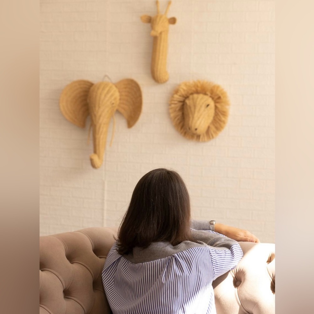 Nursery Decor - Wicker Animal Head Set (lion, elephant, giraffe)